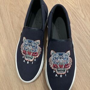 Kenzo Dark Blue Slip-Ons with Tiger Design